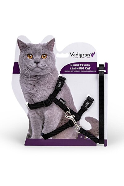VADIGRAN Big Cat Σαμαράκι & Λουρί Γάτας Μαύρο 34-57cm/120cm