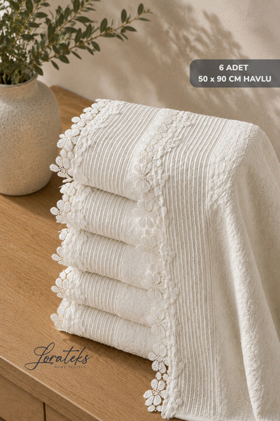 Lorateks Eliza | 6 Adet 50x90cm Güpürlü - Dantelli Mutfak Havlu Seti | Çeyizl...