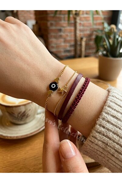 Jivva's Collection Multiple Bohemian-Modern Burgundy - Gold Yellow Bracelet S...