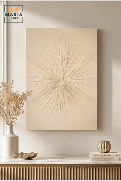 MARIA HOMES Beige Abstract Burst Textured Wall Art – Modern Relief Decorative...