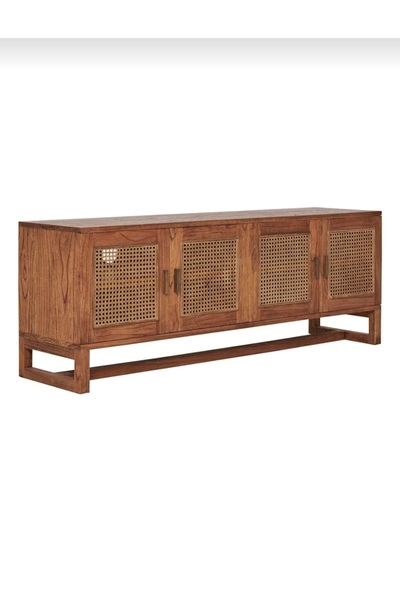 ViraHome Ahşap ve Metal Dekorasyon Walnut Masif Ahşap Hazeran Kapaklı Tv Ünit...