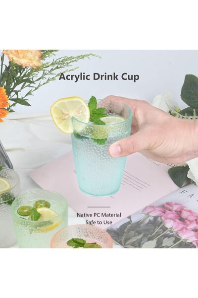 TERRIFI Unbreakable Plastic Drinking Glasses Set of 4, 350ml Reusable Tumbler...