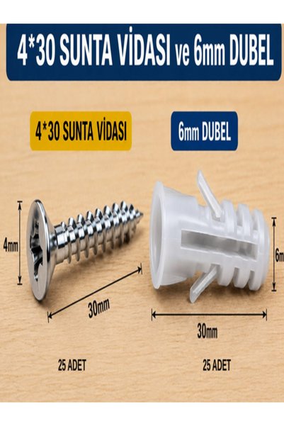 GenelTedarik VİDA DUBEL SETİ 6mm dubel 4x30 vida