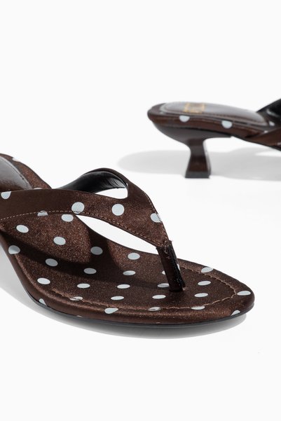 camaiore Brown Polka Dot Satin Fabric Heeled Slippers Orthopedic Women's Sandals