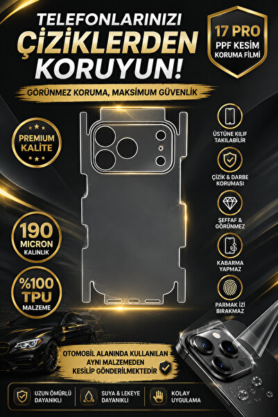 Drive Detailing iPhone 17 Pro Uyumlu PPF Kaplama Arka ve Yanlar Komple 190 Mi...