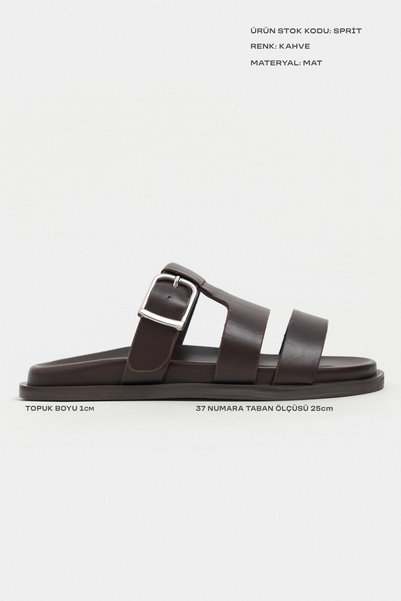 NİŞANTAŞI SHOES Spirit Brown Matte Belt Buckle Detailed Flat Sole Women's Slippers