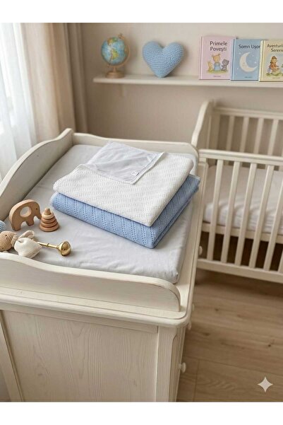 HUGBEBE Set 2 paturi tricotate, captusite cu bumbacel, alb.bleu, 75x75 cm, al...