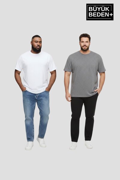 Superlife Big Size Men's Basic Crew Neck 2'Li T-Shirt Set 3Xl-6Xl Spr26Bts510+2