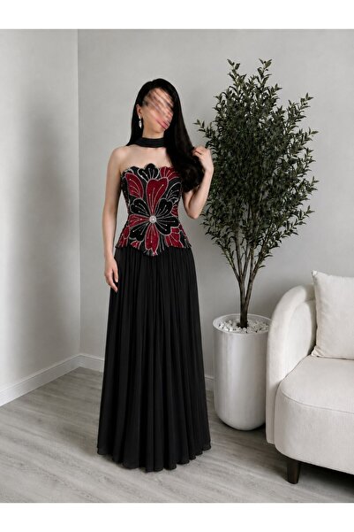 Jood Luxury Embroidery Flower Long Evening Dress