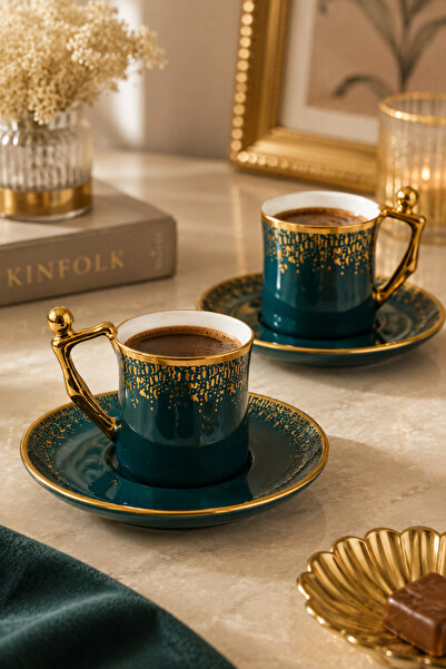 RASHA COLLECTION Gold Detailed Special Design Coffee Cup Set for 2 People