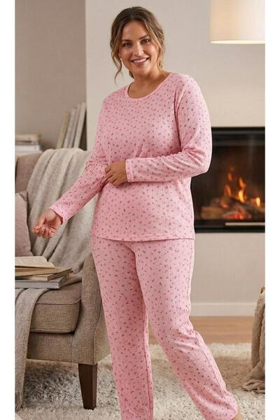 sleeproom Plus Size Pointiel Patterned Pajama Set