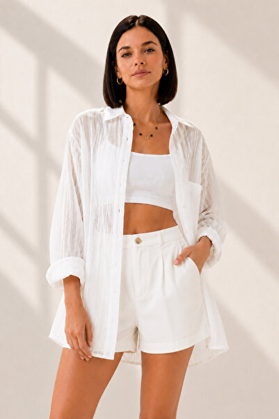 trendalisse Women's Cotton Summer Transparent Detail Shirt