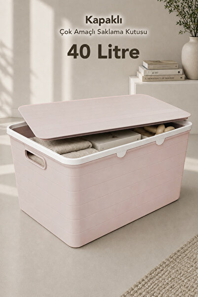 Meleni Home 40Lt Dekoratif Saklama Kutusu - Kapaklı Banyo Mutfak Organizer Do...