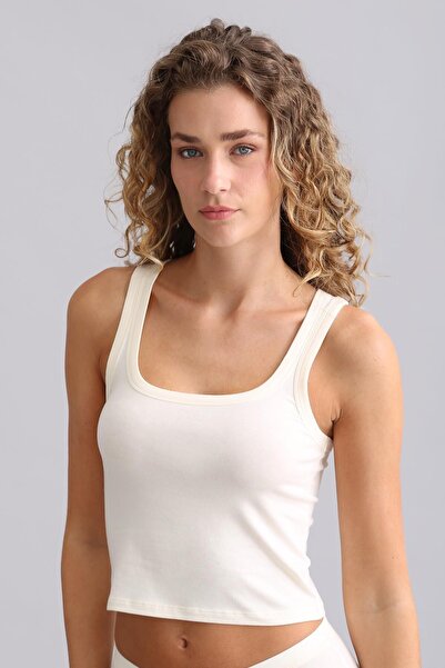 Aytuğ&Mısırlı Egyptian Modal by Tencel U Helen Thick Strap Crop / T-Shirt Ecru