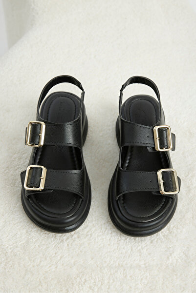 Tonny Black Women's Black Comfortable Fit Non-Slip Sole Double Buckle Sandals
