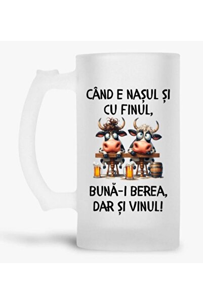 Arka9 Halbă personalizată 500 ml – „Când e nașu și cu finu, bună-i berea dar ...