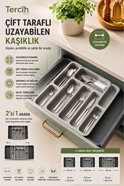 Tercih Home Organizator practic pentru tacâmuri, reglabil, glisant, gri, cu d...