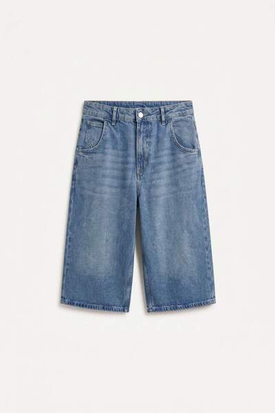 DeFacto Super Baggy Fit Blue Bermuda Jean Shorts I3952Ax26Hs