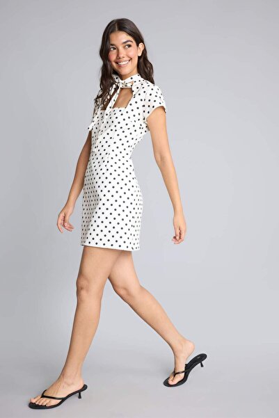 DeFacto Hakim Lapel Collar Crepe Short Sleeve Mini Dress I1325Ax26Sm
