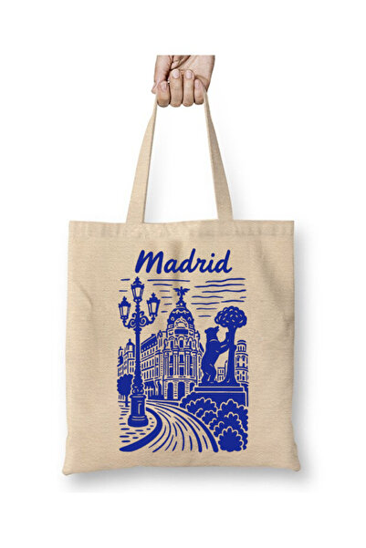 Toyaso Madrid Spain Sightseeing Travel Retro Vintage White Cloth Bag Long Han...