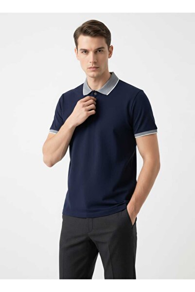 Giyim Dünyası Men's Polo Neck Short Sleeve Tshirt Navy Blue