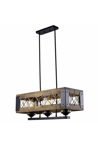 Cojom Lustră Dream Farm 3, rustic-vintage, 3xE27, lemn maro cu metal negru și...