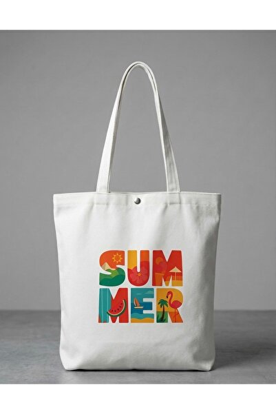 GENCATELİER Summer Themed Printed Canvas Tote Shoulder Bag - Beach and Daily ...