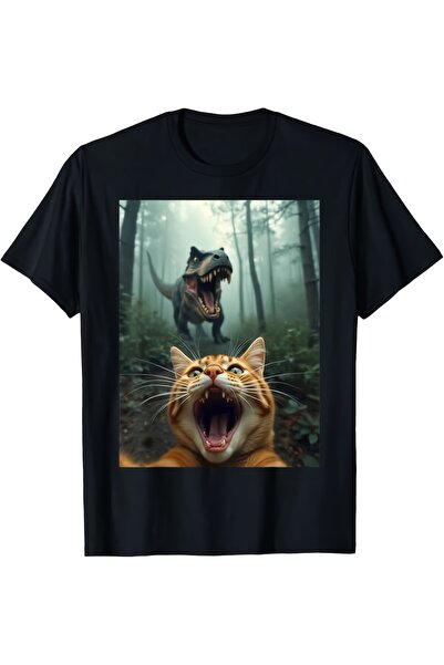 Generic Men'S Funny Cat Vs Rex Dinosaur Roaring Battle Graphic Tee Loose Fit ...
