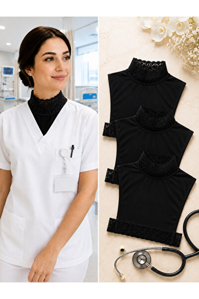 mirach 3-paket ženskih crnih čipkastih lažnih ovratnika, medicinska uniforma,...