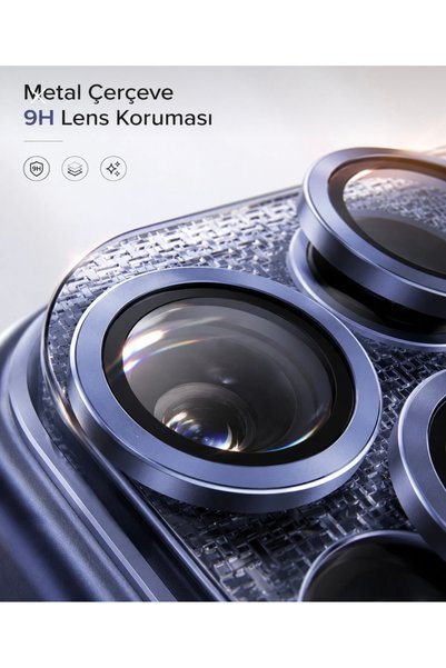 MEKTEK iPhone 17 Pro Compatible Metal Framed Camera Glass / Lens Protective Glass with Ar and Af Features