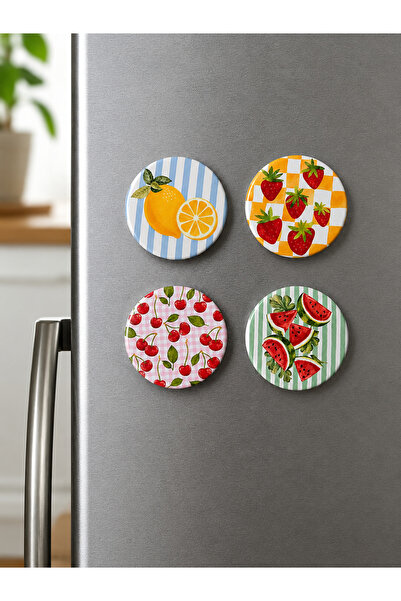 Fynbos 4'lü 58 mm Meyve Desenli Şişe Açacaklı Magnet Seti | Dekoratif Buzdola...