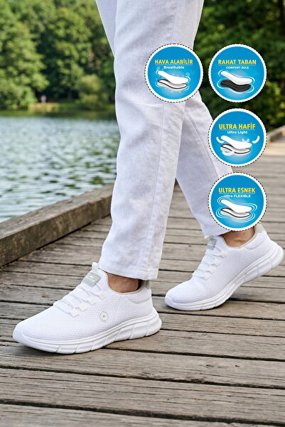 WALKWAY White Mesh Lightweight Flexible Men's Sports Shoes Poizz 26134 m