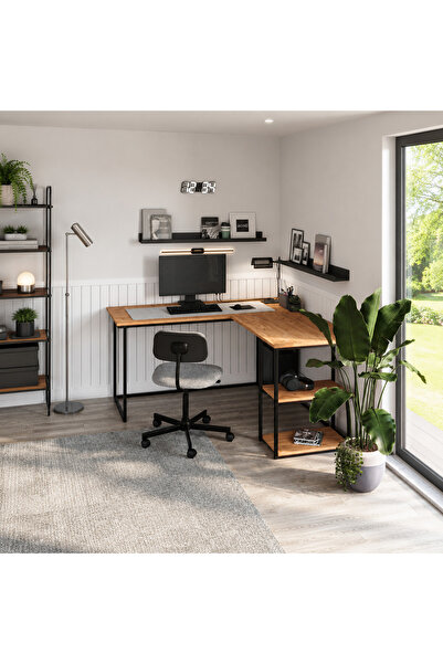 Vivendo Birou de colt in forma L 140x147,8x73,8 cm, cu rafturi integrate si c...