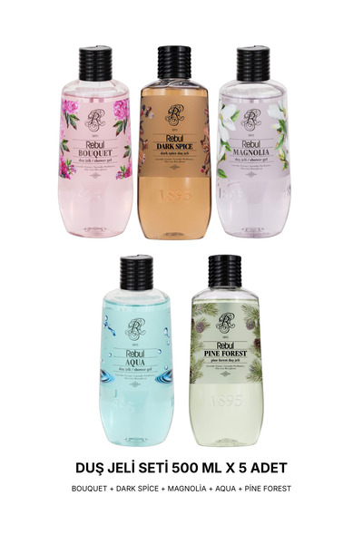 Rebul Duş Jeli Seti 500 ML X 5 ADET Bouquet + Dark Spice + Magnolia + Aqua + ...