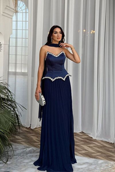Sindimoda Çisem Straplez İşleme Etek Şifon Abiye 1187