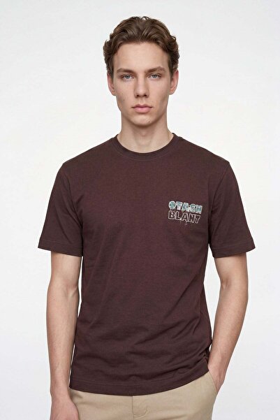 HAKKE Ανδρικό T-SHIRT με στάμπα και γράμματα στο λαιμό