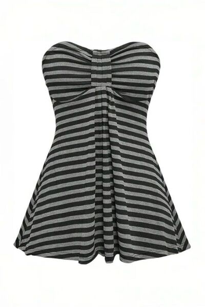 İsra Ayyıldız Moonstar Collection Siyah Antrasit Çizgili Twist Straplez Crop