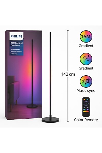 Philips Φωτιστικό δαπέδου LED RGBIC 142 εκ., 13 λειτουργίες φωτισμού, Τηλεχει...