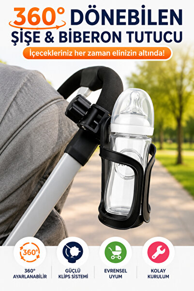 OpenCity 360° Dönebilen Bebek Arabası Bisiklet Uyumlu Şişe Biberon Suluk Tutu...