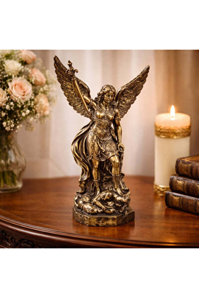 Vivendo Statueta decorativa Arhanghelul Mihail 12 x 19 cm – finisaj bronz antic