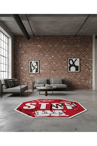 Stop Tabela Tasarım Modern Dijital Baskılı Kaymaz Taban Halı