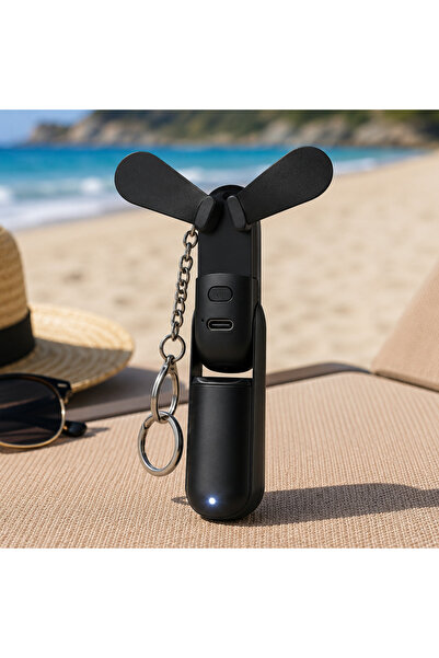 OEM Ventilator Portabil Pliabil USB-C cu Lanternă și Breloc, 2 Pale Pliabile,...