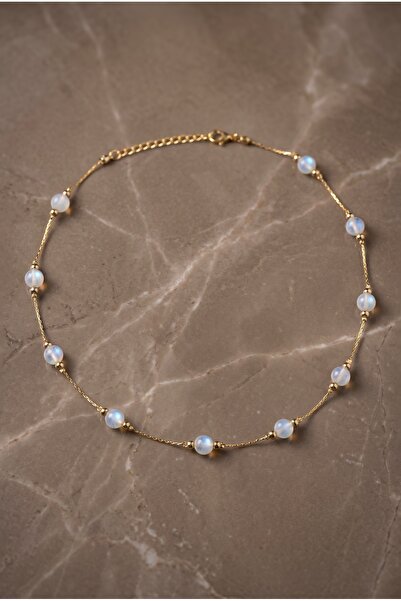 Mijja Moonstone Natural Stone, Gold Color Lacquer Coating, Anti-Tarnish, Rust...