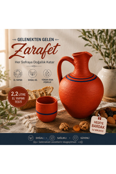 Universal 2,2 Litre Doğal Toprak Avanos Su Testisi – Bardak Hediyeli