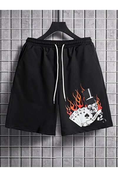 classy moda Oversize Black Shorts - Streetwear Graphic Printed