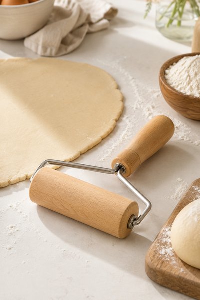 DolphFin Wooden Dough Roller Rolling Pin with Rotating Handle Dough Rolling and Flattening Roller