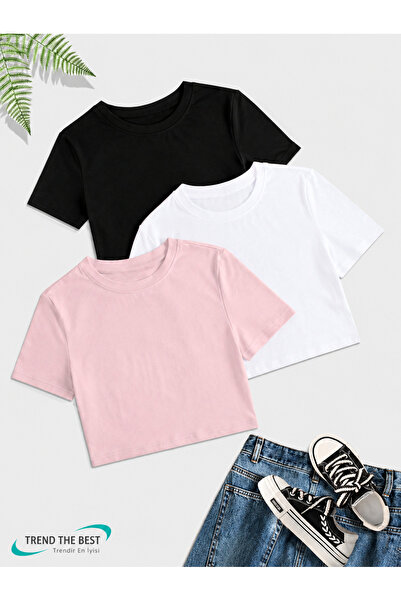TREND THE BEST Trendin En İyisi Set de tricouri din 3 piese pentru fete, uni,...