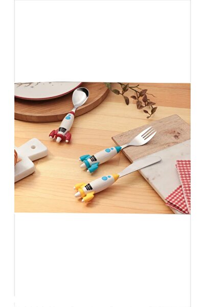 Porland Mini Rocket Çocuk Çatal Kaşık Bıçak Takımı 3 Parça