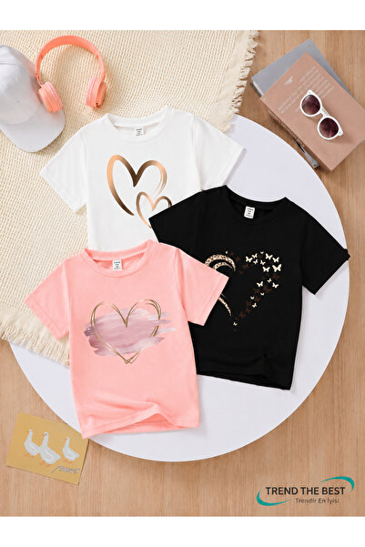 TREND THE BEST Trendin En İyisi Set de tricouri din 3 piese pentru fete, cu i...