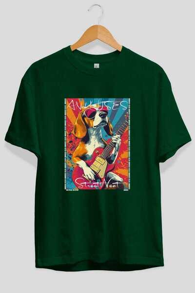 Ankhises For Dog Lovers 23 Front Dog Print Green Oversize T-Shirt 100% Cotton...